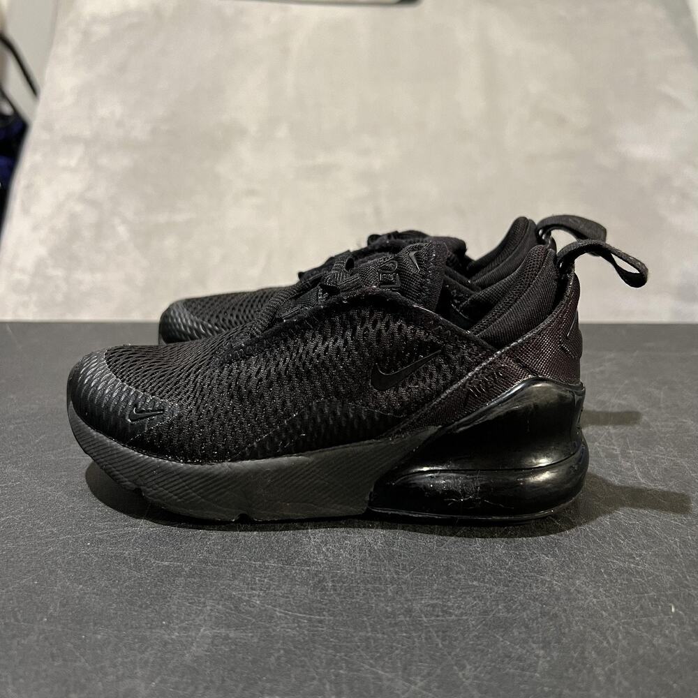 Nike Air Max 270 Shoes Kids Size 11C Black Triple Black Mesh AO2372-006 Sneakers - Picture 3 of 9